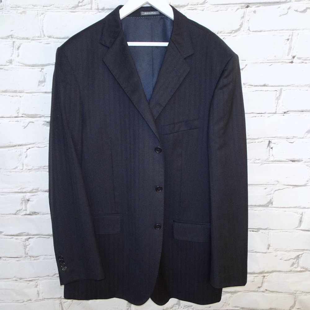Ermenegildo Zegna Cloth Saks Fifth Avenue Navy Stripe Wool Silk Suit